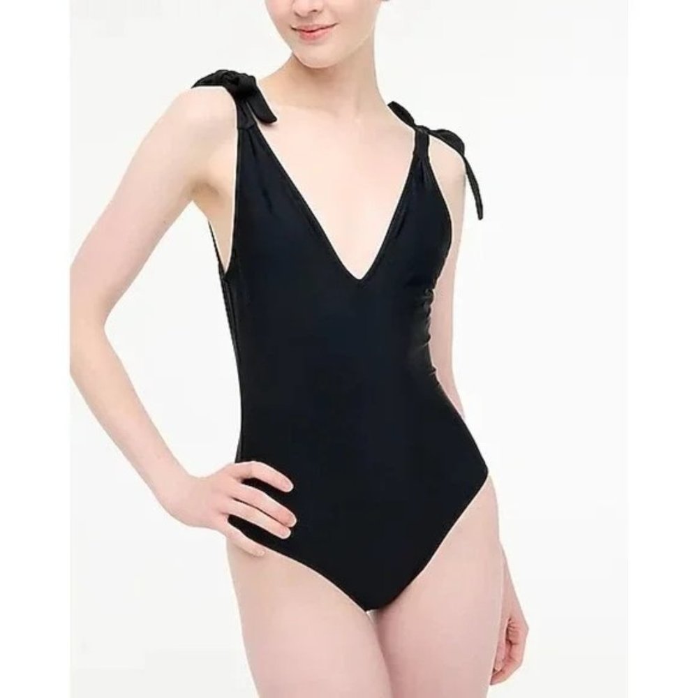J. Crew NWT Tie Shoulder V Neck Swimsuit Size 3X in Black